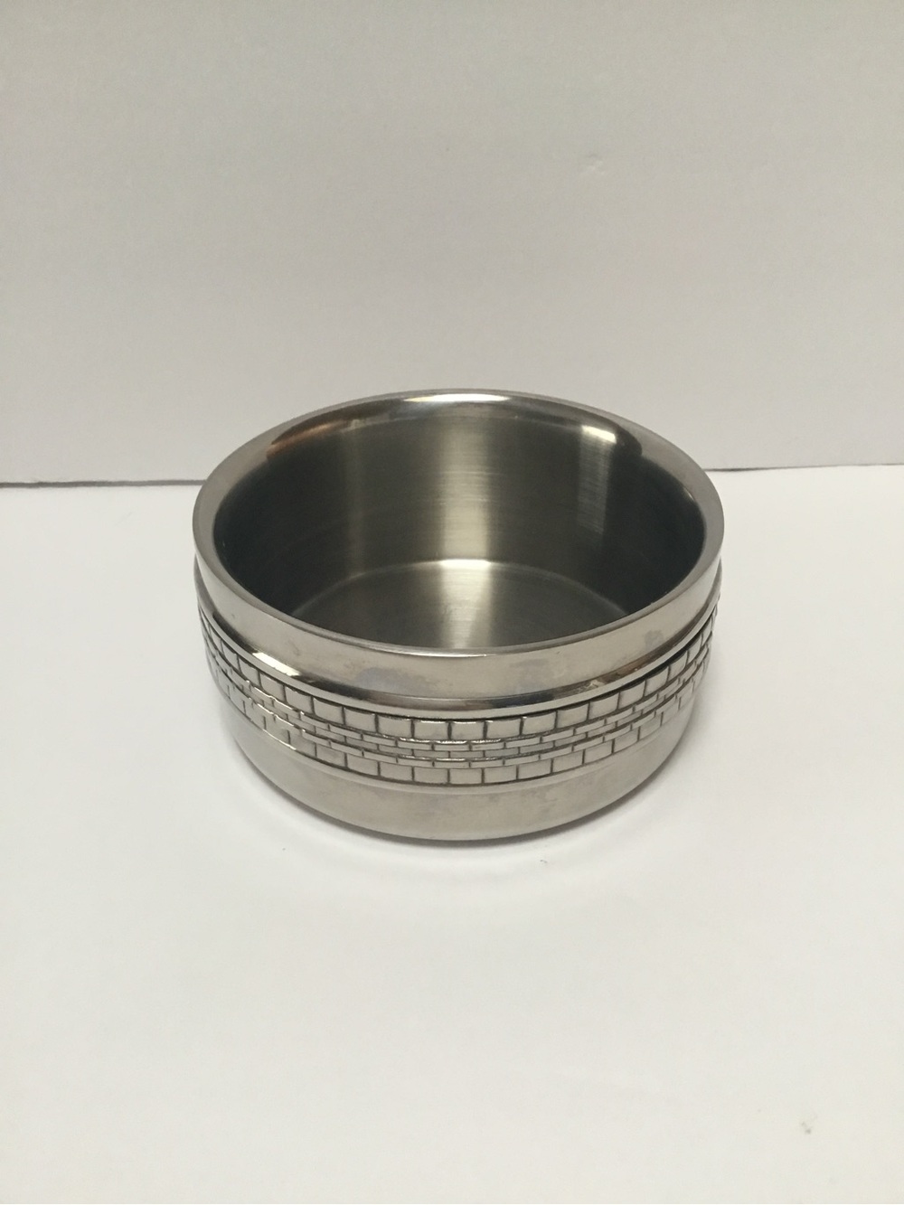 Ralph Lauren Brushed Silver Decorative Bowl with Textured Band and Knife